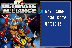 Marvel Ultimate Alliance title screen for GameBoy Advance
